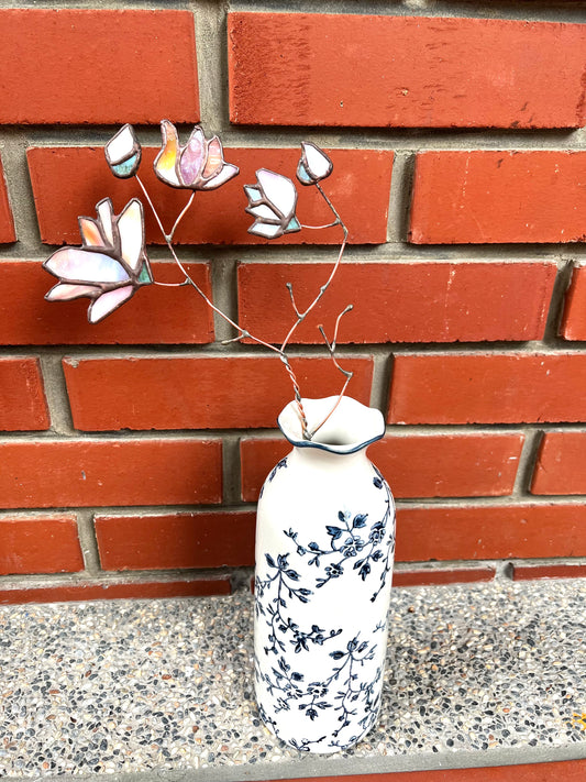 Magnolia blanc bouquet 鑲嵌玻璃